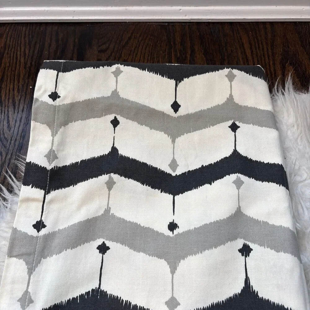 West Elm 48”x84” Curtain Panels Pair Gray Black Ivory Geometric Cotton Drapes